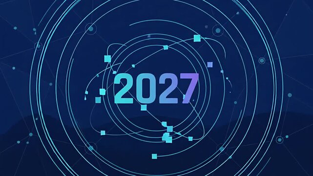 Futuristic 2027 New Year Motion Graphics Animation with Digital Network Background.