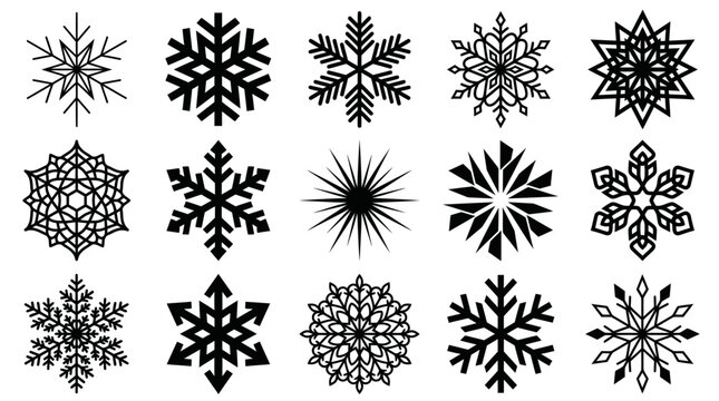Winter Elegant black and white snowflake vector illustrations perfect for holiday greeting cards, festive banners, or social media posts