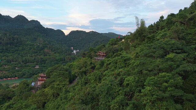 Aerial view of truc lam phat tich pagoda in vietnam