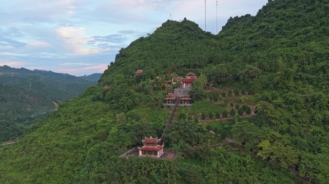 Aerial view of truc lam phat tich pagoda in vietnam