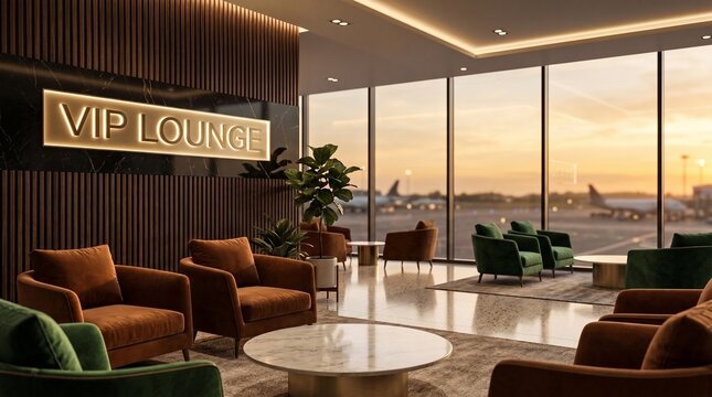 Luxurious VIP lounge at an airport, representing premium travel and business class service