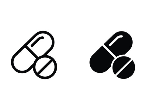 Pills icon flat outline in black
