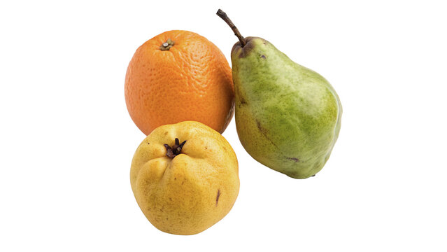 Fresh whole ripe quince and pear fruits isolated on white background