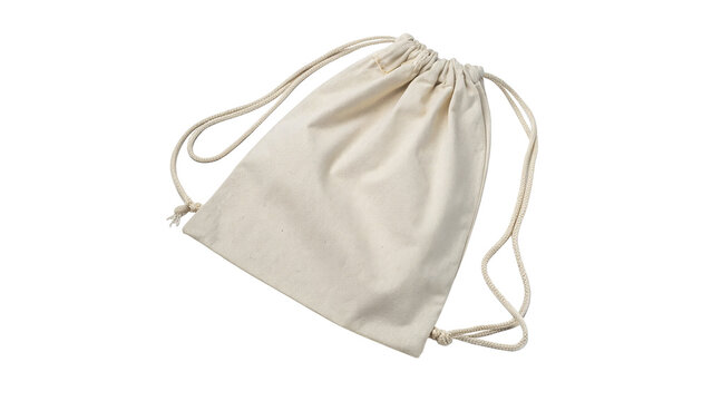 Fabric light beige drawstring backpack bag isolated on white background