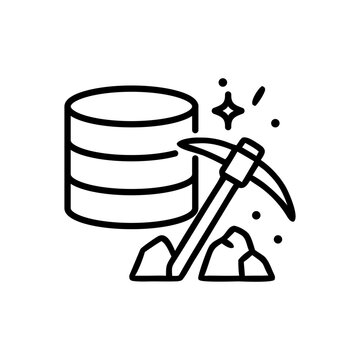 Data mining database with pickaxe line icon for big data analysis or extraction vector illustration