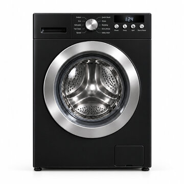 Washing machine with digital controls on plain background