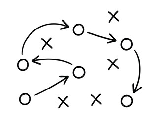 Football playbook vector icons featuring hand drawn soccer tactics, X and O formations, strategy diagrams, and coaching game plans ©  MstHasina
