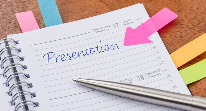 Presentation written on a page in a planner