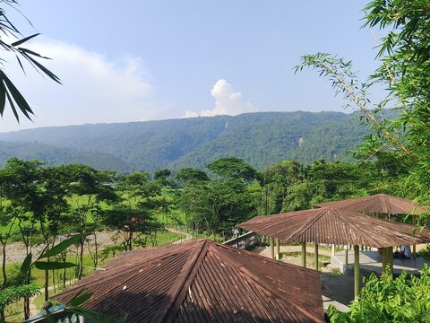 Mountain green view with underground small Visitors Shelter.