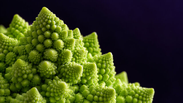 Close up of fresh Romanesco broccoli fractal florets
