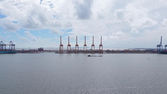 Industrial cranes in hai phong commercial seaport in vietnam