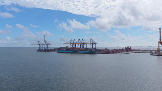 Container ship docked at hai phong port terminal