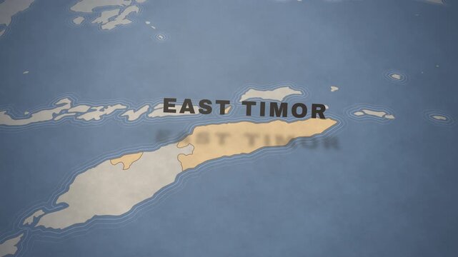 Vintage style map animation highlighting the geography and location of East Timor in Southeast Asia.