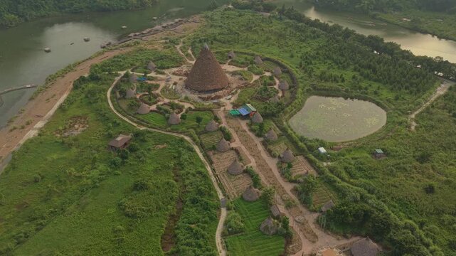 Aerial view of khe coc island traditional village in ninh binh vietnam