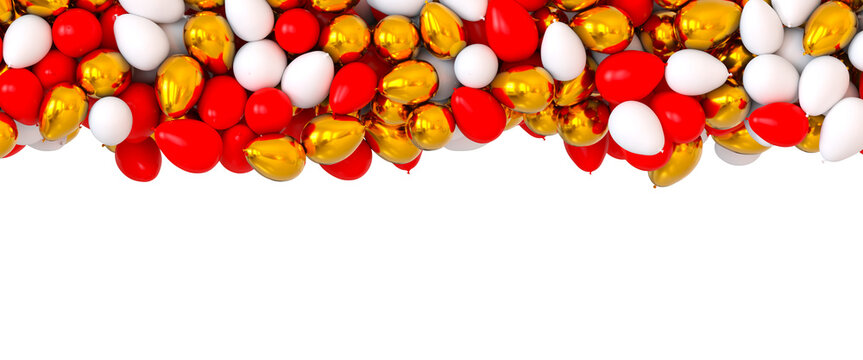 Christmas Balloons Top Border Isolated on Transparent Background, 3D Rendering
