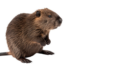 Large fluffy wild beaver standing in profile on paws isolated on white background © Sebastian