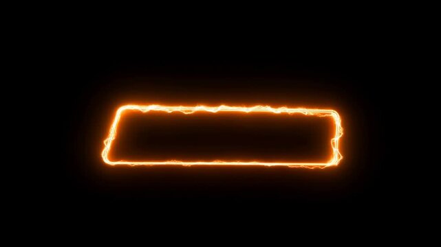 Bright orange electric rectangular outline flickers and glows against a solid black background. Title overlays, gaming graphics, and technology presentations.