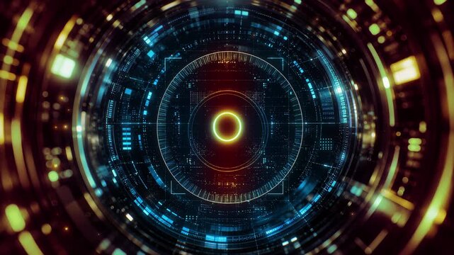 Blue Orange Neon Digital Fingerprint animates onto the screen representing biometrics, identity verification and cyber security. 4k