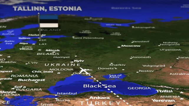 Flight From Riyadh SAUDI ARABIA to Tallinn Estonia with flag pins