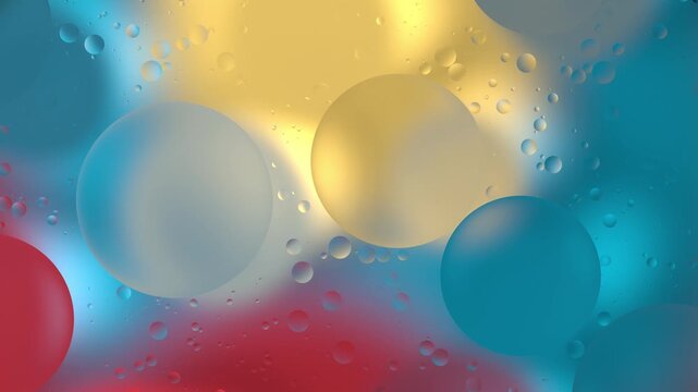 Vibrant oil drops slowly drift across water, refracting colorful pattern, loopable mesmerizing abstract visual experience