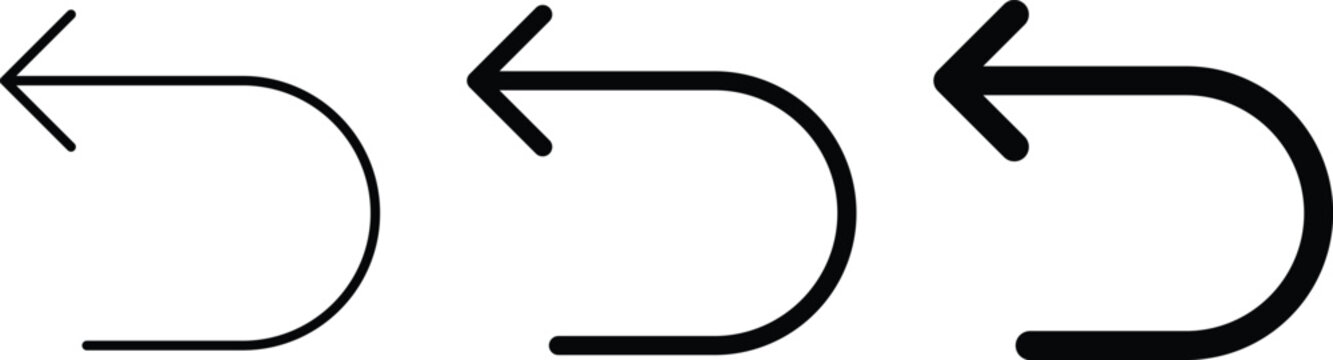 Undo arrow icon set. Revert action symbols. Directional return step and back history signs