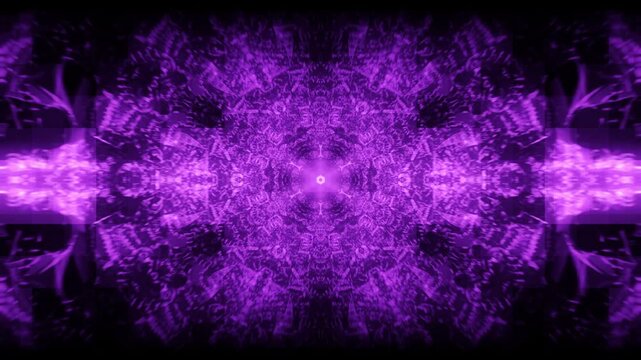 Purple Gothic Chain Tunnel Kaleidoscope with Glow Pulses and Glitch Effects, Seamless 4K VJ Loop