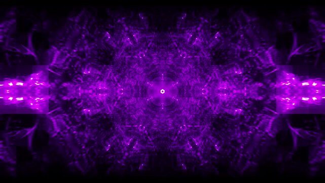 Silver and Purple Gothic Chain Tunnel Kaleidoscope with Glow Pulses and Glitch Effects, Seamless 4K VJ Loop