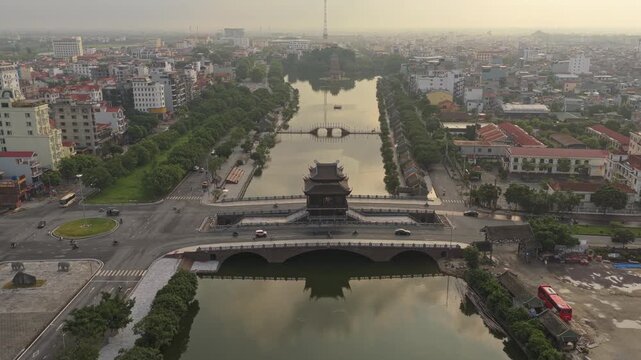 Aerial view of hoa lu ancient capital at sunrise in vietnam