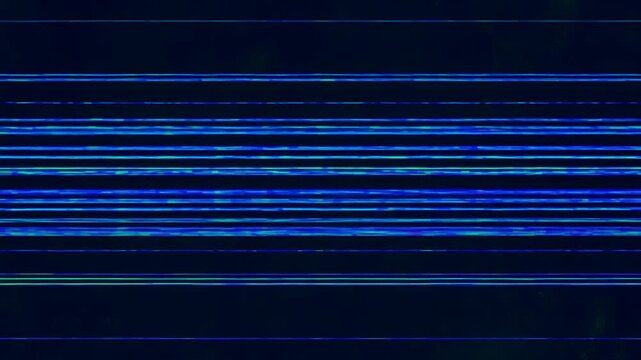 Blue and purple scanlines flicker across a dark digital field. Glitch transitions, broadcast interference overlays, and cybersecurity presentations.