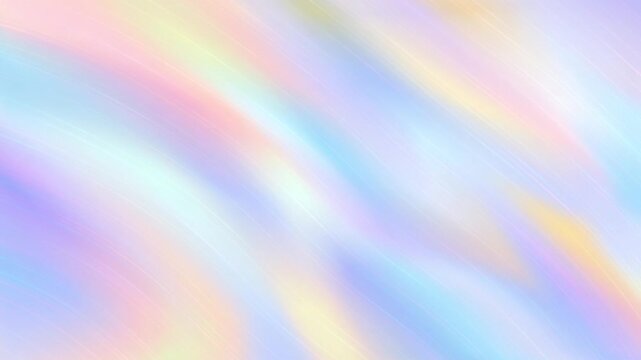 Holographic iridescent background with flowing pastel rainbow waves and fine light streaks, seamless loop