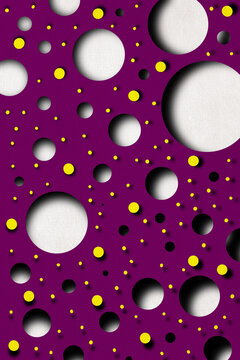 Abstract purple background displays geometric circle and yellow dot