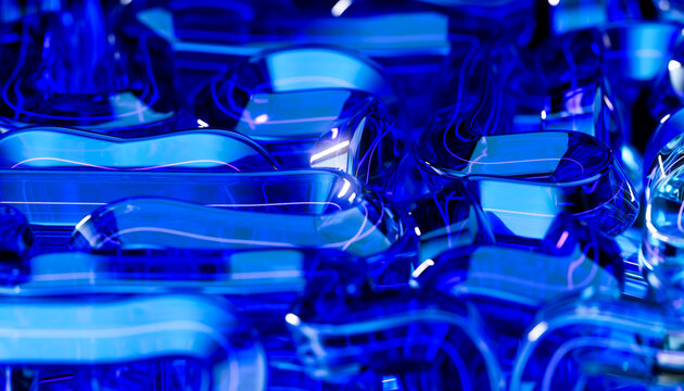 Abstract blue 3d glass maze creates a futuristic flowing pattern
