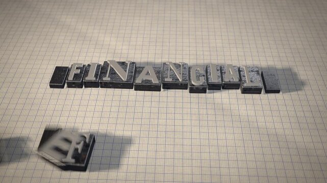 Financial freedom metal letterpress type blocks 3D animation