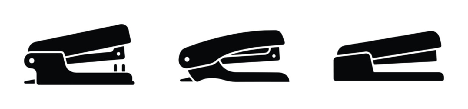 Stapler silhouettes set with office and school supplies for stationery and paperwork
