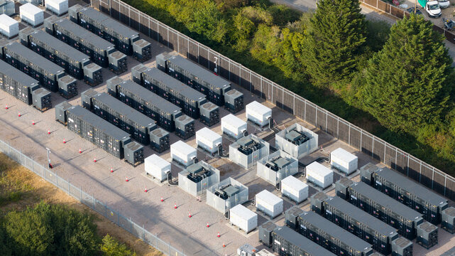 Aerial view of a battery energy storage system facility in the UK