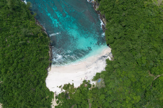 Aerial view of a tropical beach paradise in Nusa Penida Indonesia