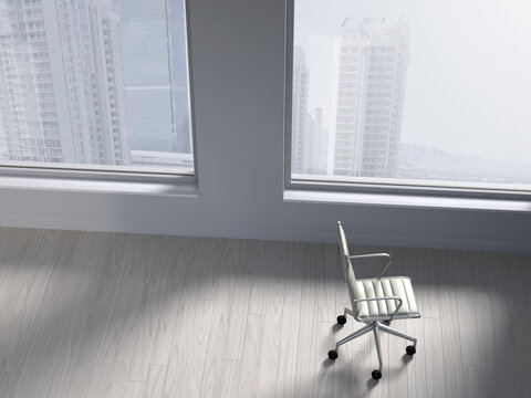 Office chair in an empty office, 3D Rendering
