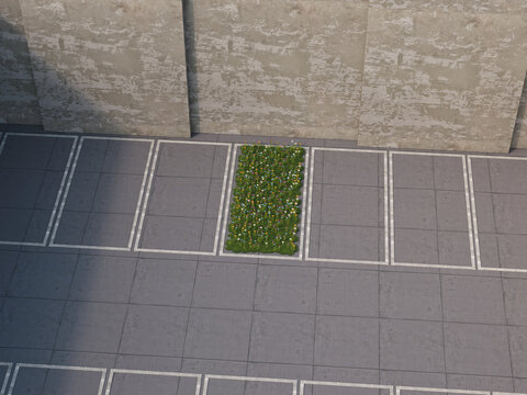 Piece of nature between parking lots, 3D Rendering