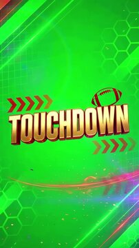 Animated gold metallic touchdown text sliding across a bright green screen background for football sports broadcast production