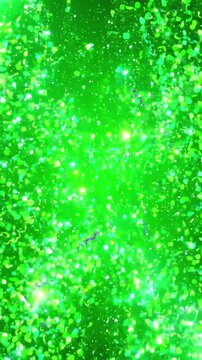 Dramatic explosion of green glitter particles bursting outward from the center on a green background