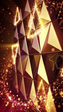 Elegant golden triangle polygon background featuring glowing particles and slow rotating geometric shapes