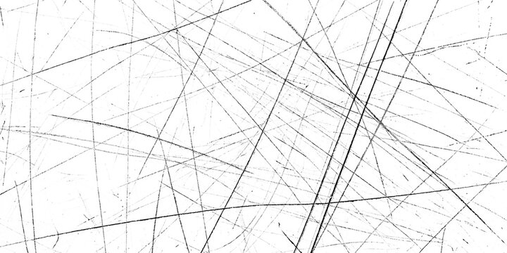 Abstract texture of random black scratches and lines isolated on transparent background