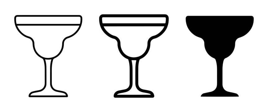 Margarita glass icons set with outline and silhouette, barware and drinkware