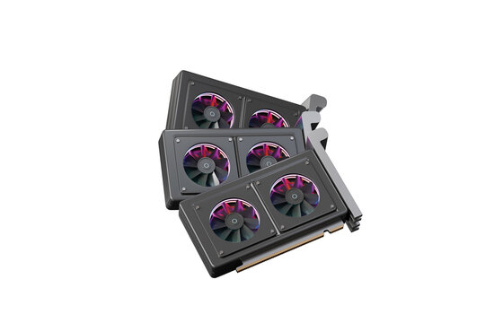 3d graphics cards icon. pc gaming concept. minimal cartoon hardware dual fans for computer advertising. isolated on white transparent background. 3d render.