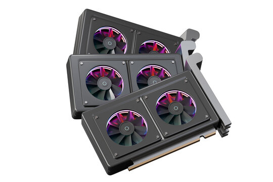 3d graphics cards icon. pc gaming concept. minimal cartoon hardware dual fans for computer advertising. isolated on white transparent background. 3d render.