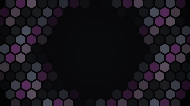 Geometric animation background featuring a dynamic hexagonal mosaic wave with central empty copy space for titles