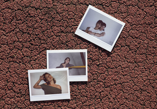 Mockup Template of Instant Photos on Red Track Surface
