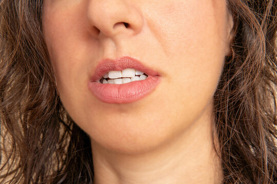 Close Up of Woman's Lips with Natural Pink Lipstick