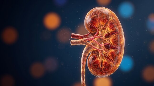 Detailed human kidney anatomy with internal structure and cross section medical healthcare concept 3D illustration