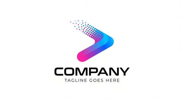 Modern Digital Technology Arrow Logo Design with Vibrant Blue Purple Gradient and Pixel Dispersion